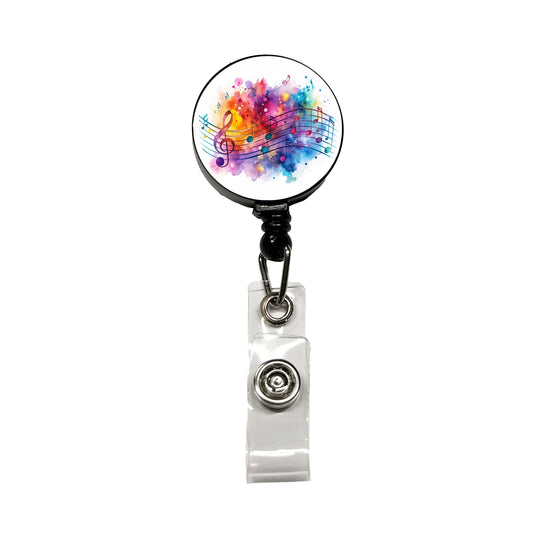 Rock And Roll Music Notes Watercolor Retractable ID Key Card Name Tag Badge Holder with Clip