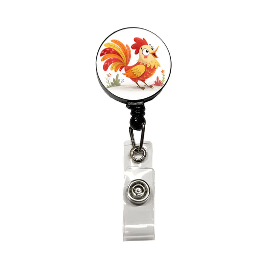 Rooster Children's Illustration Style Retractable ID Key Card Name Tag Badge Holder with Clip