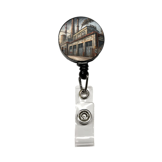 Rundown Old Industrial Factory Retractable ID Key Card Name Tag Badge Holder with Clip