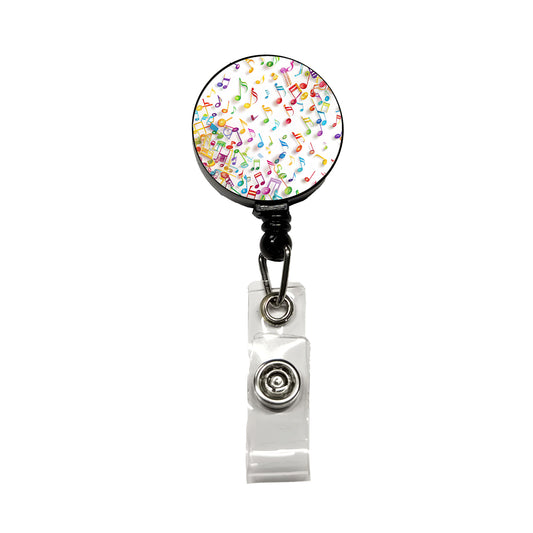 Scattered Colorful Rainbow Music Musical Notes Retractable ID Key Card Name Tag Badge Holder with Clip