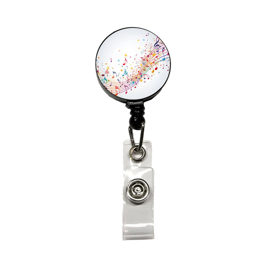 Scattered Music Notes Design Retractable ID Key Card Name Tag Badge Holder with Clip