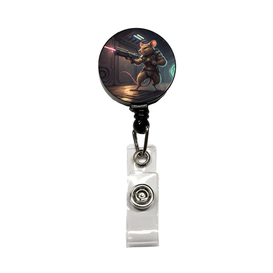 Sci-fi Action Hero Mouse With Laser Gun Retractable ID Key Card Name Tag Badge Holder with Clip