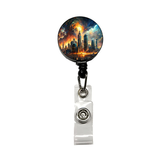 Sci-fi Apocalypse End Of The World Cityscape Retractable ID Key Card Name Tag Badge Holder with Clip