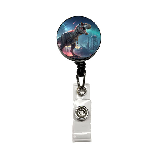 Sci-fi Futuristic T-Rex Dinosaur Retractable ID Key Card Name Tag Badge Holder with Clip