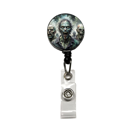 Shambling Zombies Monsters Black Watercolor Retractable ID Key Card Name Tag Badge Holder with Clip