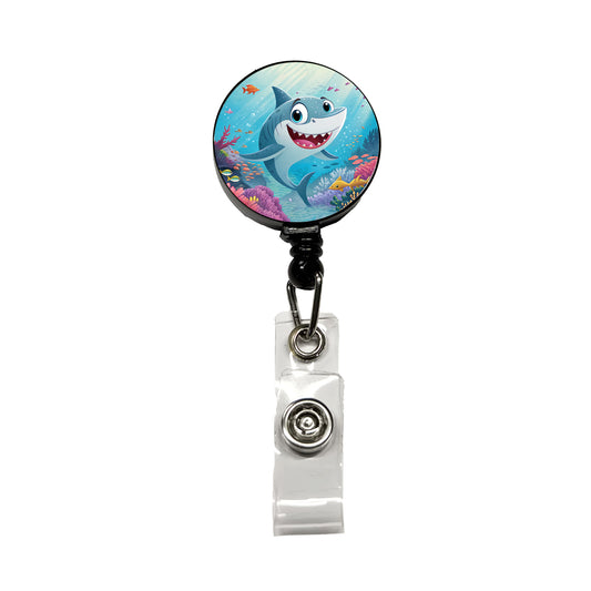 Shark Children's Illustration Style Retractable ID Key Card Name Tag Badge Holder with Clip