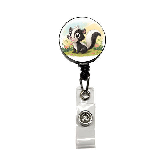 Skunk Children's Illustration Style Retractable ID Key Card Name Tag Badge Holder with Clip
