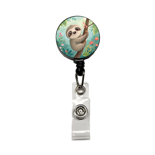 Sloth Children's Illustration Style Retractable ID Key Card Name Tag Badge Holder with Clip
