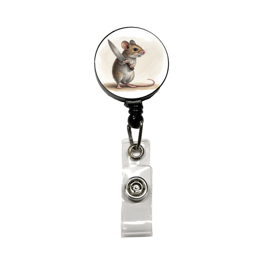 Small Mouse Holding A Butcher Knife Funny Scary Halloween Retractable ID Key Card Name Tag Badge Holder with Clip