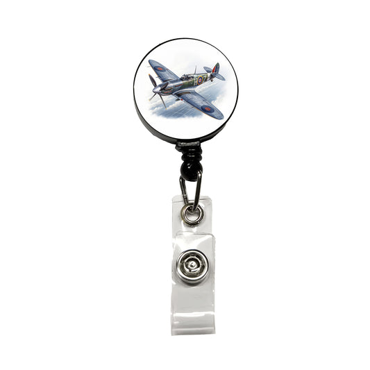 Spitfire WWII British Fighter Plane Retractable ID Key Card Name Tag Badge Holder with Clip