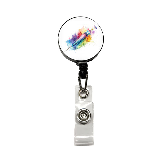Syringe Shot Medical Vaccine Watercolor Retractable ID Key Card Name Tag Badge Holder with Clip