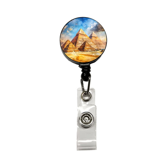 The Great Pyramids Of Giza Watercolor Retractable ID Key Card Name Tag Badge Holder with Clip