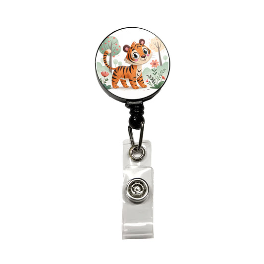 Tiger Children's Illustration Style Retractable ID Key Card Name Tag Badge Holder with Clip