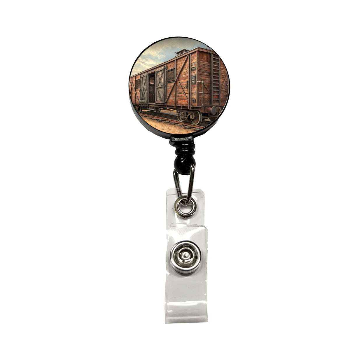 Train Freight Car Old West Western Retractable ID Key Card Name Tag Badge Holder with Clip