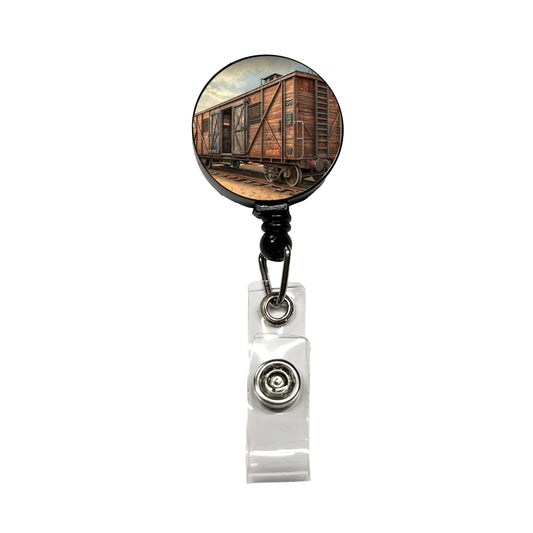 Train Freight Car Old West Western Retractable ID Key Card Name Tag Badge Holder with Clip