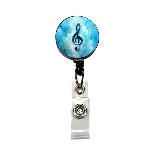Treble Clef Music Musical Note Blue Watercolor Retractable ID Key Card Name Tag Badge Holder with Clip