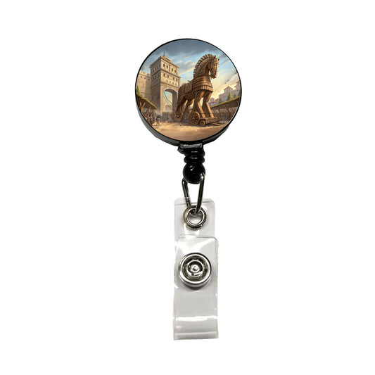 Trojan Horse Being Brought Into Troy Homer's Iliad War Retractable ID Key Card Name Tag Badge Holder with Clip