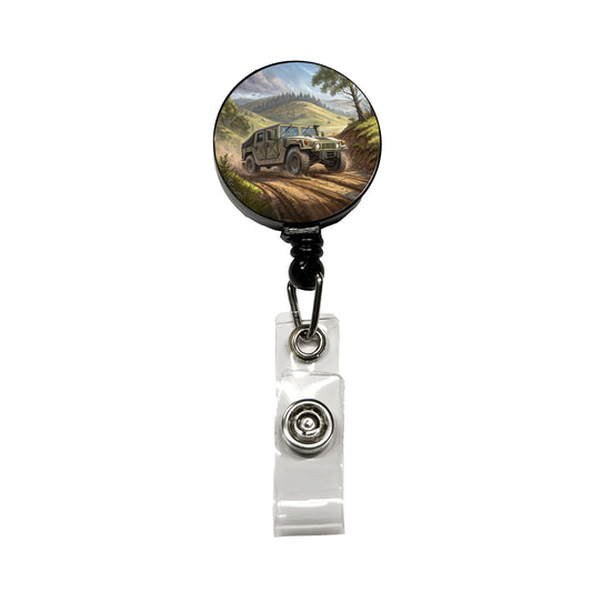 US Army Military Humvee Retractable ID Key Card Name Tag Badge Holder with Clip