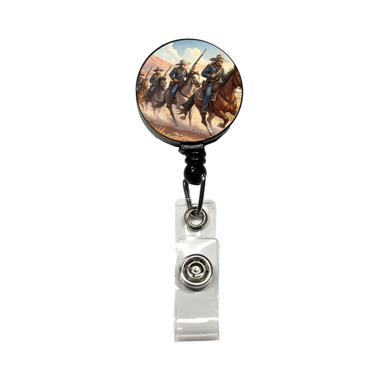 US Cavalry Charge Cowboy Western Old West Retractable ID Key Card Name Tag Badge Holder with Clip