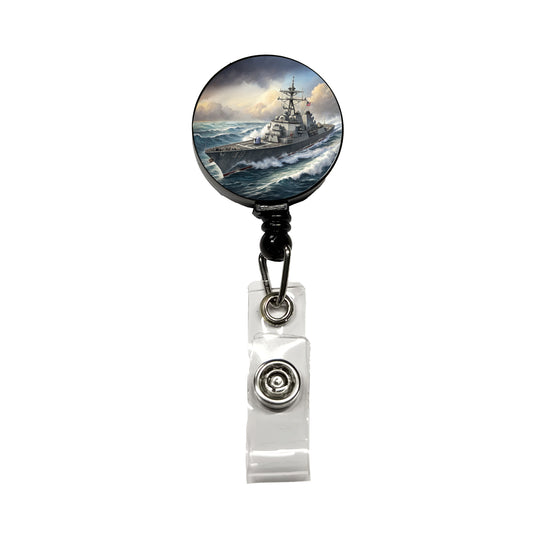 US Navy Destroyer Underway Retractable ID Key Card Name Tag Badge Holder with Clip