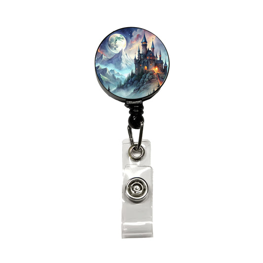 Vampire Castle On Mountain Top Under A Full Moon Retractable ID Key Card Name Tag Badge Holder with Clip