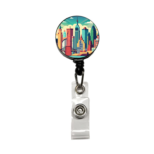 Vibrant Colored New York City Skyline Landscape Retractable ID Key Card Name Tag Badge Holder with Clip