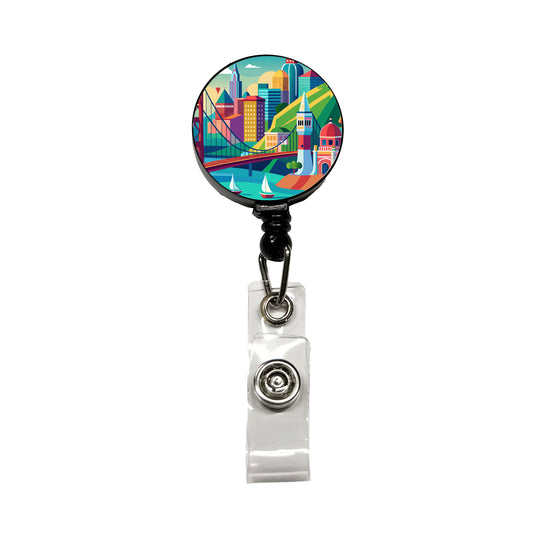 Vibrant Colored San Francisco City California Skyline Landscape Retractable ID Key Card Name Tag Badge Holder with Clip
