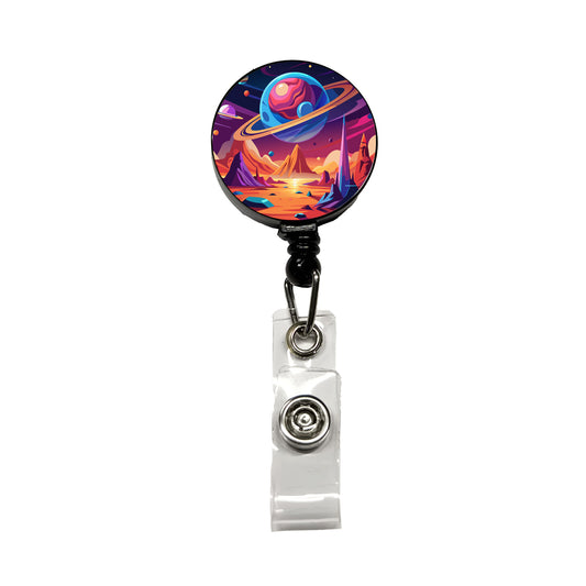 Vibrant Colored Sci-fi Hostile Alien Planet Retractable ID Key Card Name Tag Badge Holder with Clip