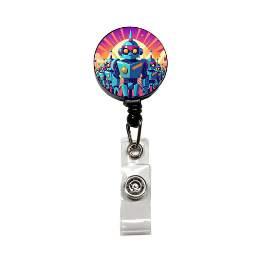Vibrant Colored Sci-fi Robot Army Marching Retractable ID Key Card Name Tag Badge Holder with Clip