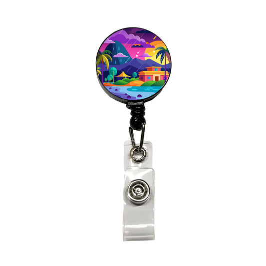 Vibrant Colored Tropical Monsoon Raining Landscape Retractable ID Key Card Name Tag Badge Holder with Clip