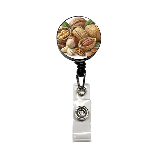Walnuts Hazelnuts Almonds Brazil Nuts Retractable ID Key Card Name Tag Badge Holder with Clip
