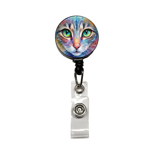 Watercolor Tabby Cat Retractable ID Key Card Name Tag Badge Holder with Clip