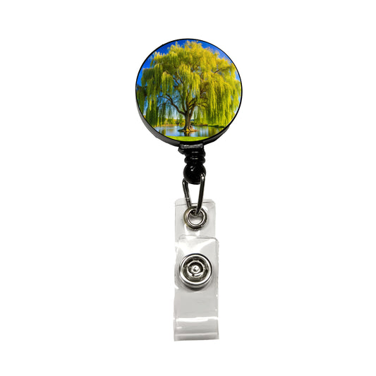 Weeping Willow Tree in Pond Retractable ID Key Card Name Tag Badge Holder with Clip