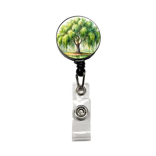 Weeping Willow Tree Watercolor Retractable ID Key Card Name Tag Badge Holder with Clip