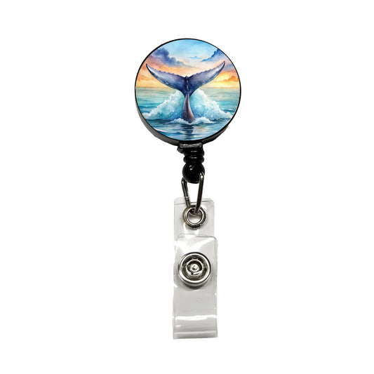 Whale Tail Ocean Watercolor Retractable ID Key Card Name Tag Badge Holder with Clip