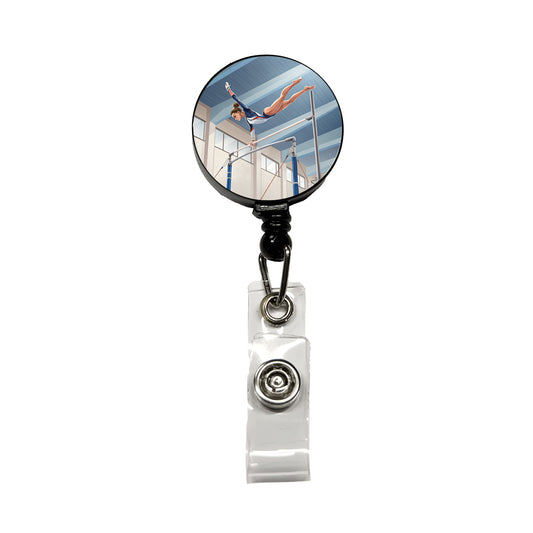 Women's Gymnastics Uneven Bars Retractable ID Key Card Name Tag Badge Holder with Clip