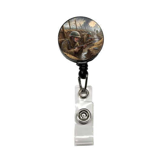 WWI Trench Warfare Allies Western Front Retractable ID Key Card Name Tag Badge Holder with Clip