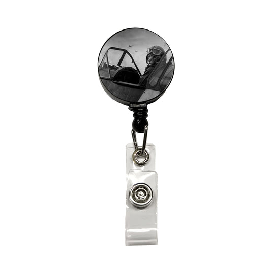 WWII Cat Fighter Plane Pilot Ace Retro Alternative Universe Retractable ID Key Card Name Tag Badge Holder with Clip