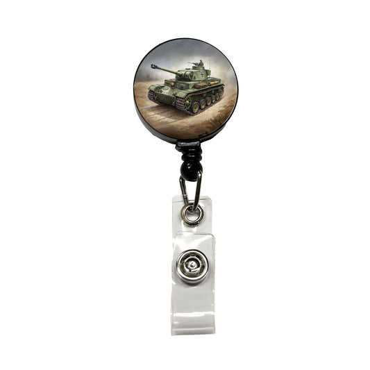 WWII German Panzer IV Tank Retractable ID Key Card Name Tag Badge Holder with Clip