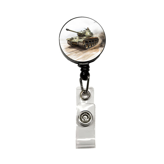 WWII M26 Pershing US Heavy Tank Retractable ID Key Card Name Tag Badge Holder with Clip