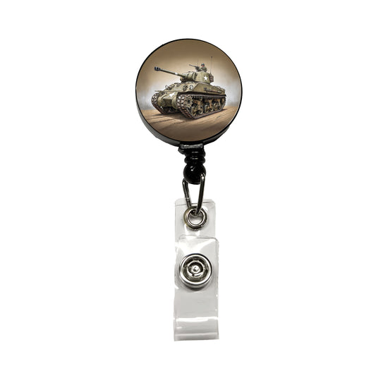 WWII M4 Sherman US Medium Tank Retractable ID Key Card Name Tag Badge Holder with Clip