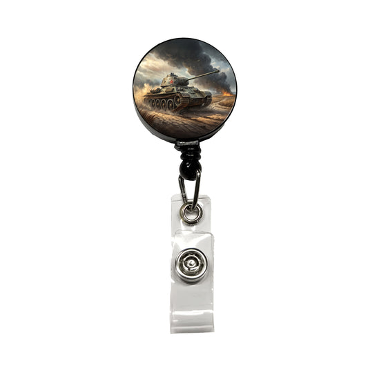 WWII T-34 Russian Medium Tank Retractable ID Key Card Name Tag Badge Holder with Clip