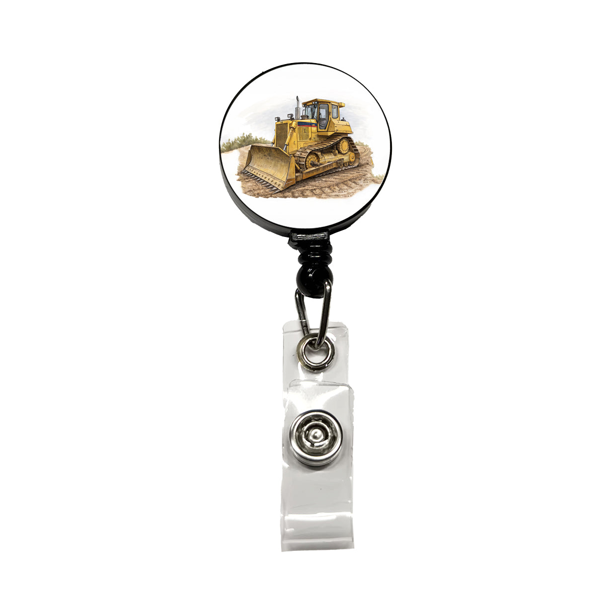 Yellow Bulldozer Construction Equipment Retractable ID Key Card Name Tag Badge Holder with Clip