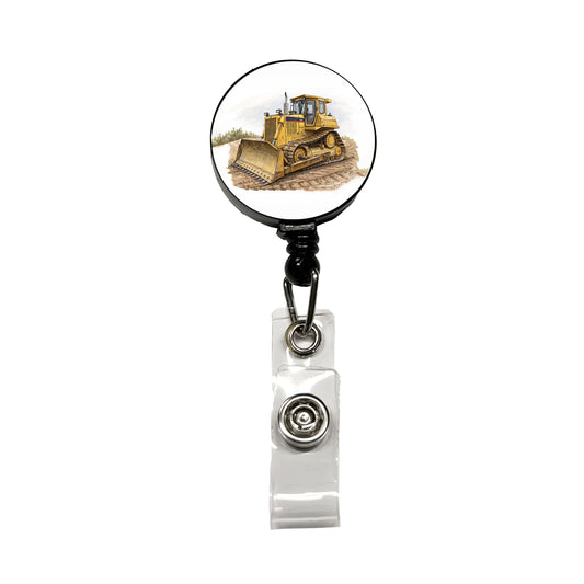 Yellow Bulldozer Construction Equipment Retractable ID Key Card Name Tag Badge Holder with Clip