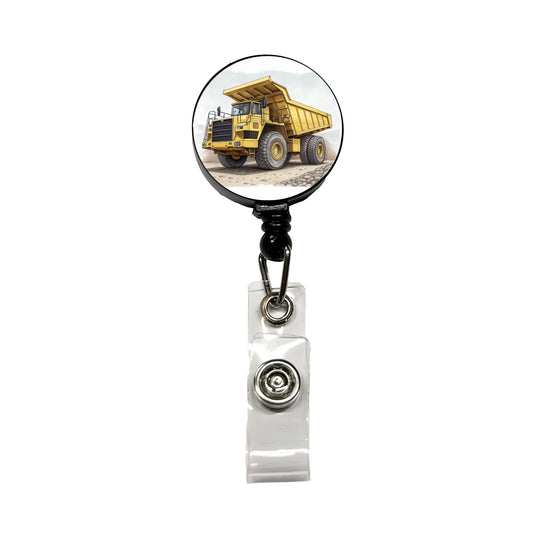 Yellow Dump Truck Construction Equipment Retractable ID Key Card Name Tag Badge Holder with Clip