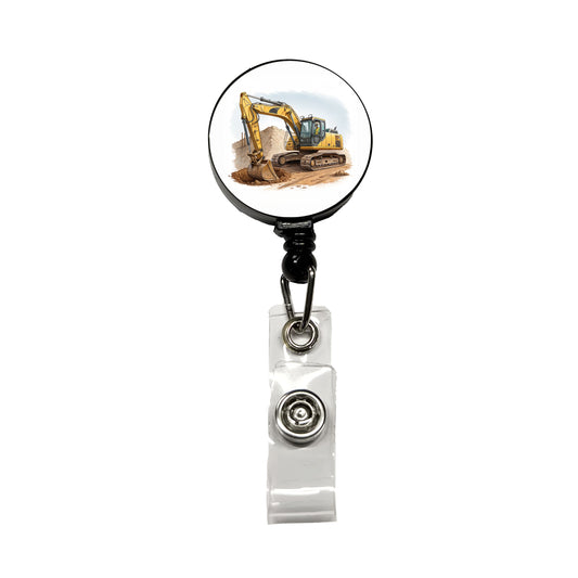 Yellow Excavator Construction Equipment Retractable ID Key Card Name Tag Badge Holder with Clip