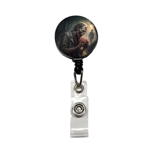 Zombie Eating Yummy Brains Funny Halloween Retractable ID Key Card Name Tag Badge Holder with Clip