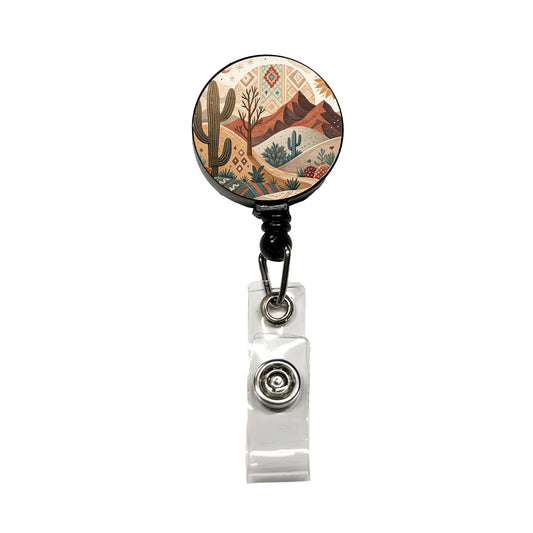 Abstract Brown Tan Southwestern Desert Design Retractable ID Key Card Name Tag Badge Holder with Clip