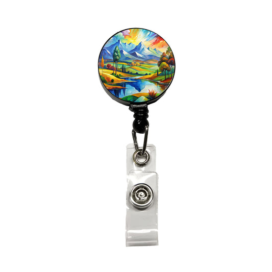 Abstract Colorful Landscape Modern Art Landscape Retractable ID Key Card Name Tag Badge Holder with Clip