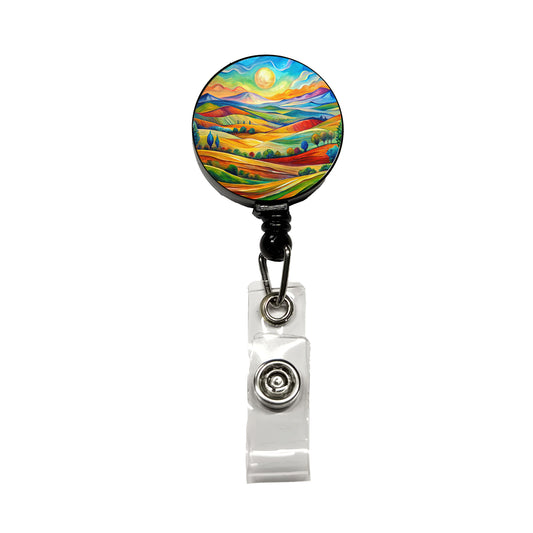 Abstract Colorful Landscape Retractable ID Key Card Name Tag Badge Holder with Clip